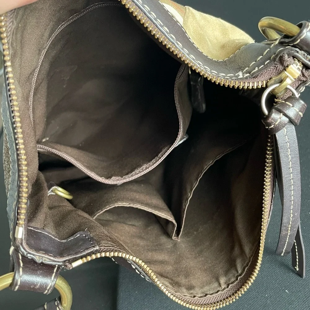 Coach Vintage Hobo Y2K Shoulder Bag Gold Brown‎ Patchwork Suede Leather Purse